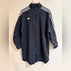 ADIDAS TIRO Black Womens Med Length Full Zip 3 Stripes Athleisure Jacket size S